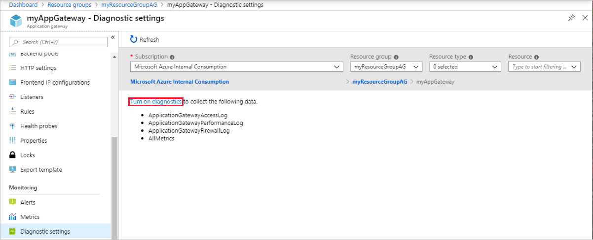 Screenshot des Aktivierens der Diagnose.