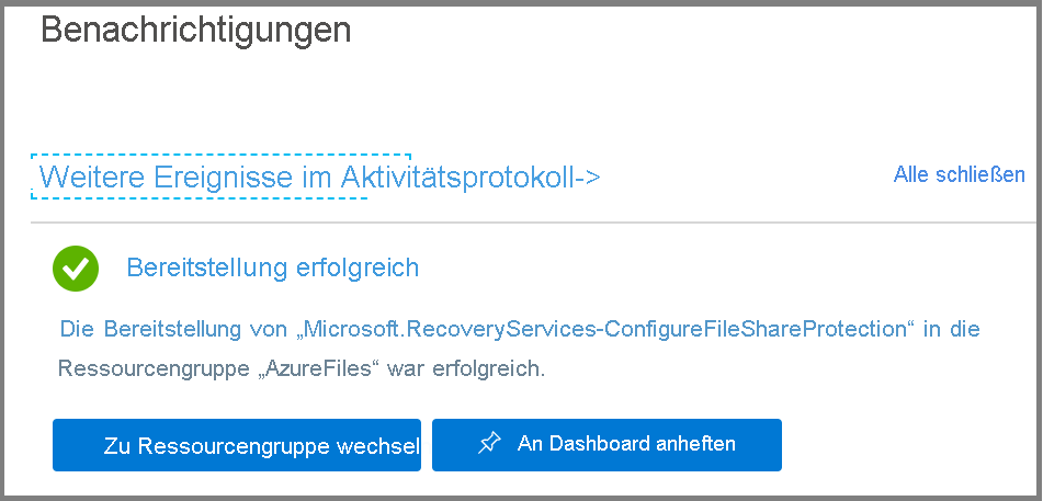 Screenshot der Benachrichtigungen im Azure-Portal.