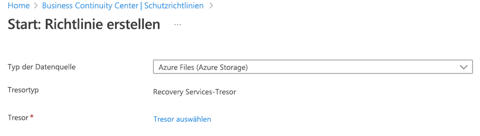 Screenshot, der zeigt, wie Azure-Dateien als Richtlinientyp ausgewählt werden.