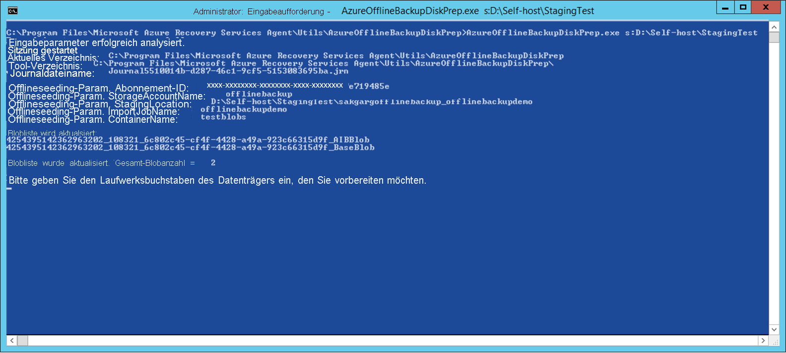 Bildschirmfoto: Hinzufügen der Eingabe in das Azure-Tool für die Datenträgervorbereitung.