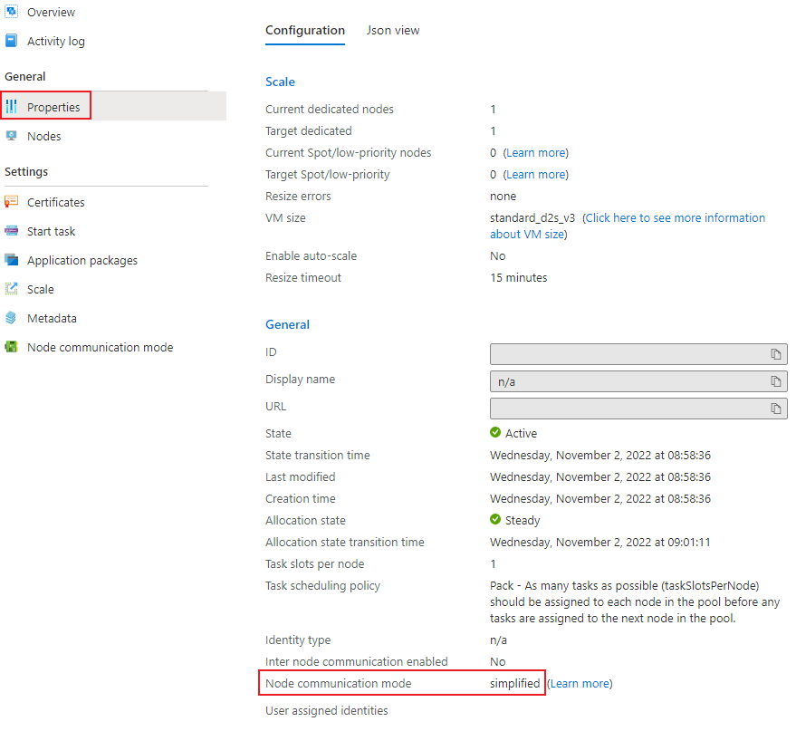Screenshot, das Eigenschaften eines Pools im vereinfachten Modus zeigt.