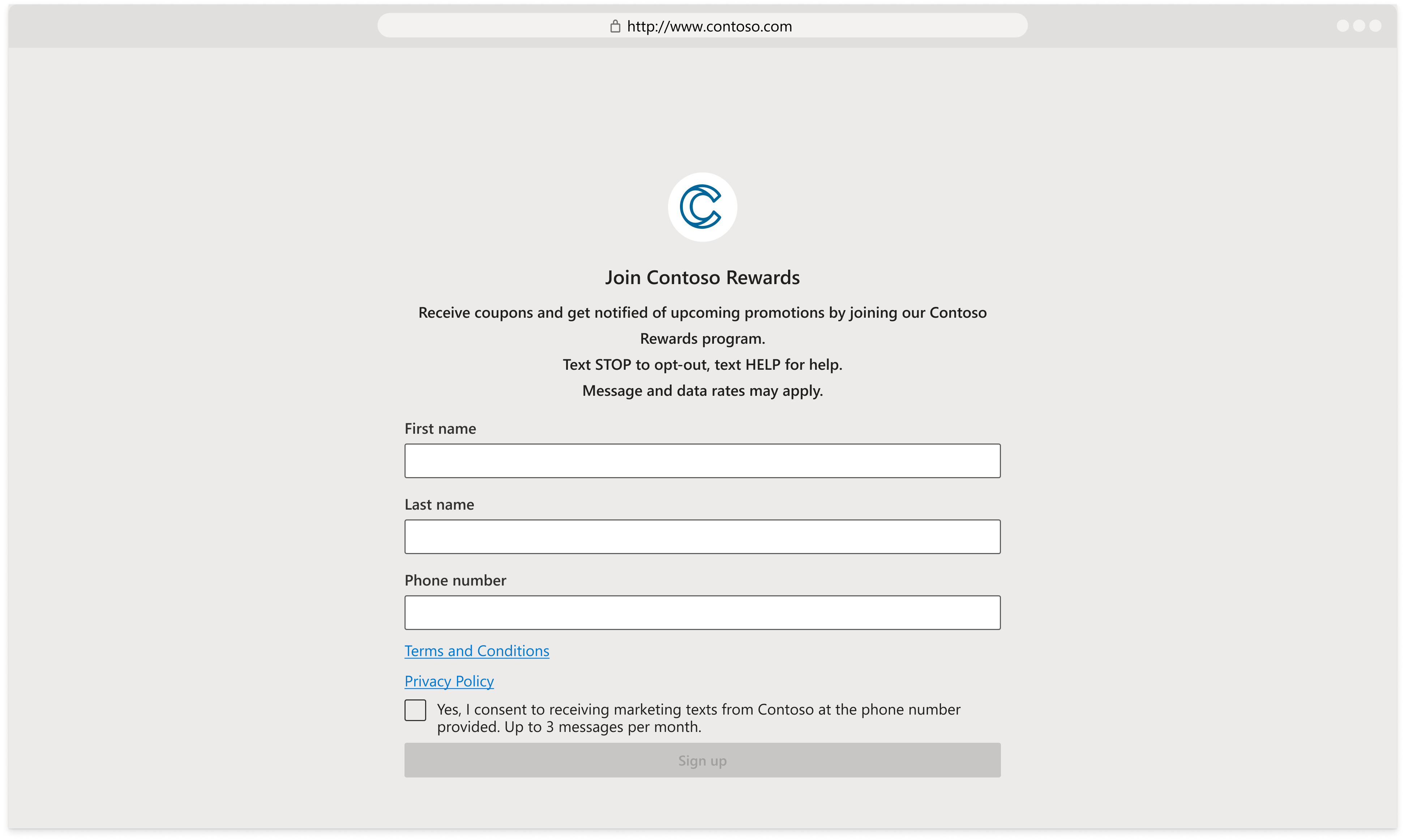 Bildschirmaufnahme des Web-Opt-In-Modells.