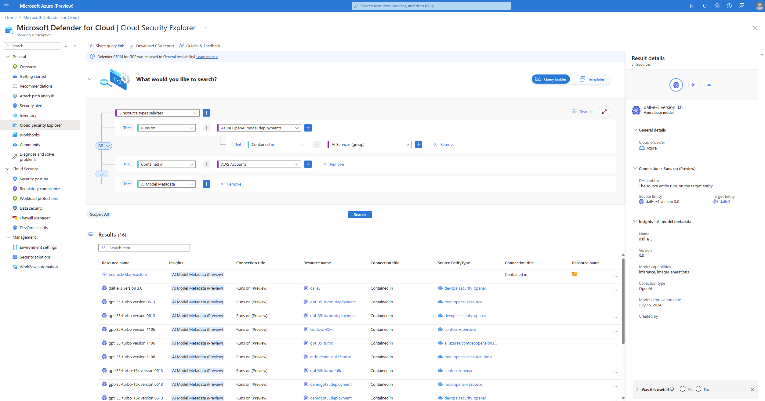 Screenshot der Ergebnisse der Abfrage mit einem der Ergebnisse ausgewählt und geöffnetem Detailbereich der Ergebnisse.