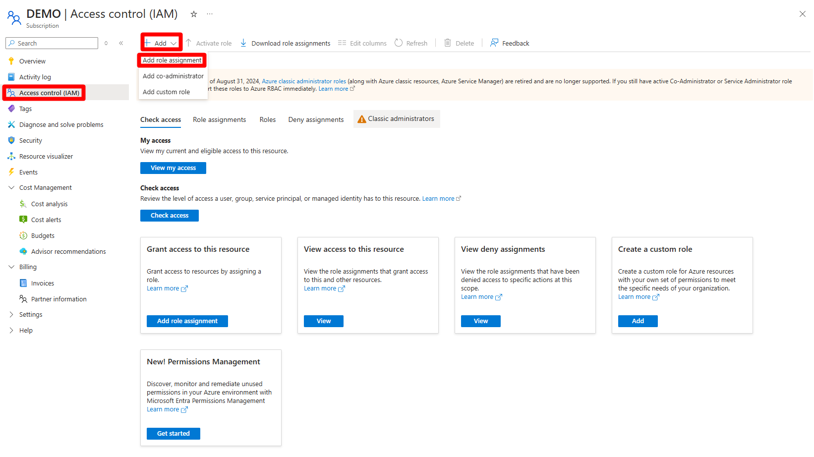 Screenshot: Navigieren zur Schaltfläche „Rollenzuweisung hinzufügen“