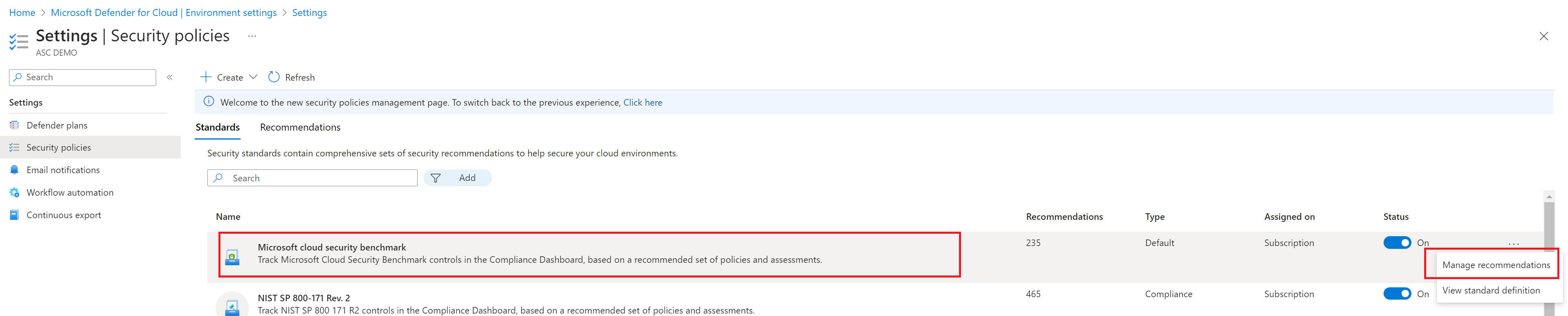 Screenshot: Bildschirm „Auswirkung und Parameter verwalten“ für eine bestimmte Empfehlung.