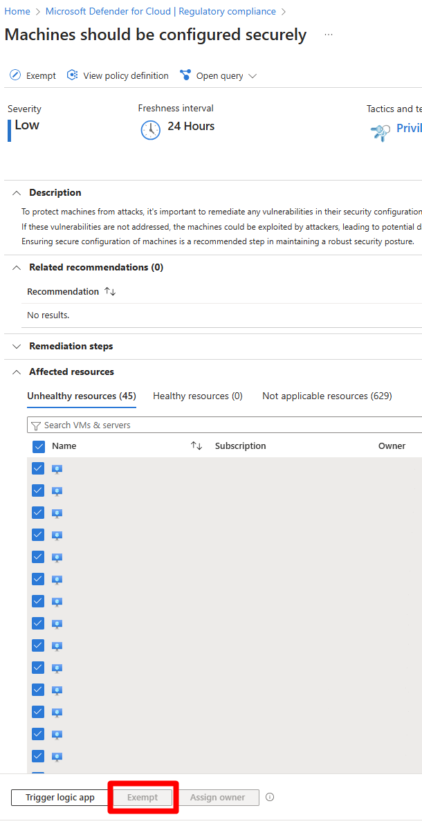 Screenshot: Auswählen der Computer und Festlegen von Ausnahmen
