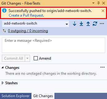 Screenshot der Pushbestätigungsmeldung in Visual Studio.