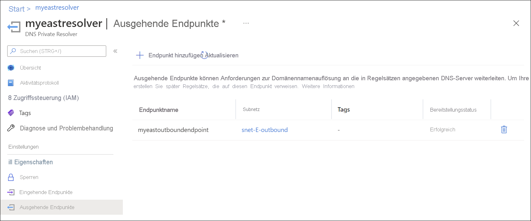 Anzeigen ausgehender Endpunkte