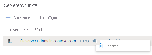 Screenshot: Entfernen eines Serverendpunkts aus einer Synchronisierungsgruppe.