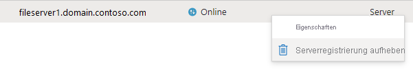 Screenshot: Aufheben der Registrierung eines Servers.