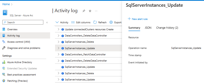 Screenshot: Änderungsverlauf für ein Ereignis.