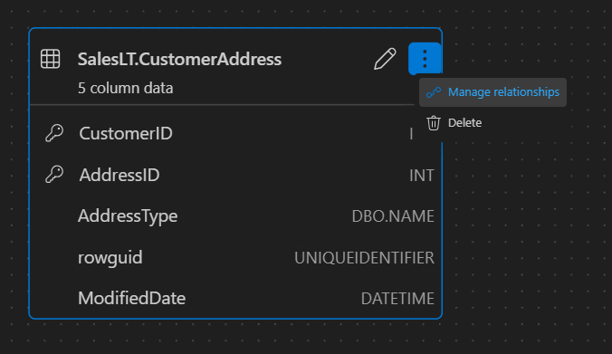 Screenshot des Einstiegspunkts für die Beziehungsverwaltung im Schema-Designer.
