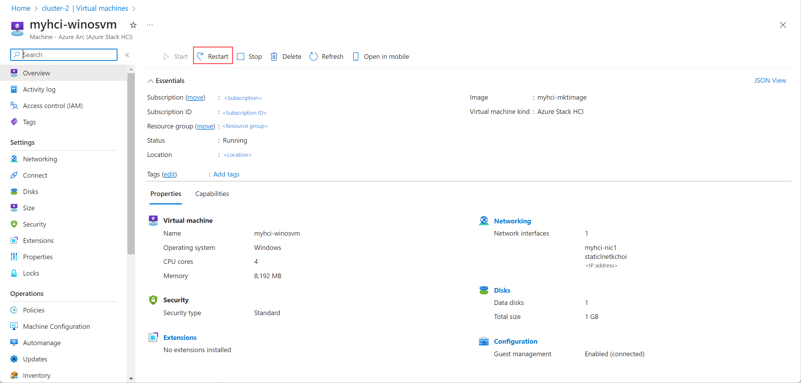 Screenshot von select + restart VM.