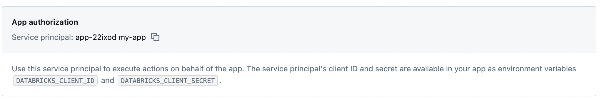 Ansicht des Dienstprinzipals in einer Databricks-App