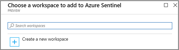 Screenshot des Felds „Arbeitsbereiche suchen“ unter „Auswählen eines Arbeitsbereichs zum Hinzufügen zu Azure Sentinel“.