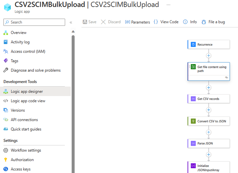 Screenshot of Azure Logic Apps designer view.