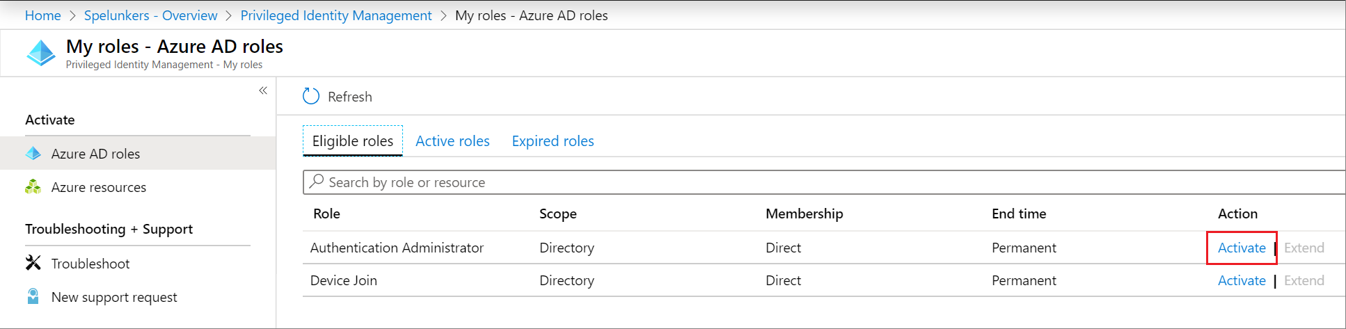 Microsoft Entra roles - My eligible roles list