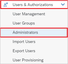 Screenshot:SAP Cloud Identity Services Administration Console.