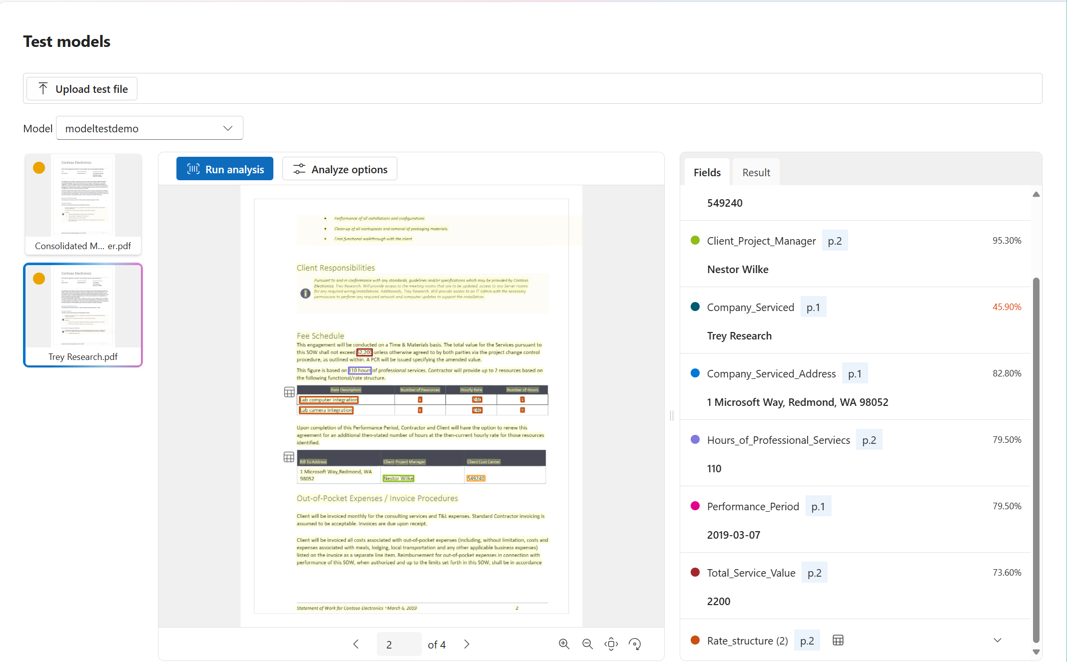 Screenshot der benutzerdefinierten generativen Modellanalyse mit Azure KI Studio.