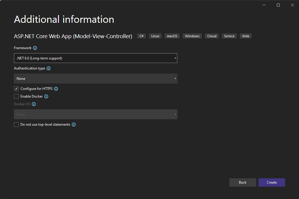 Screenshot of Aspnet core web app screen.