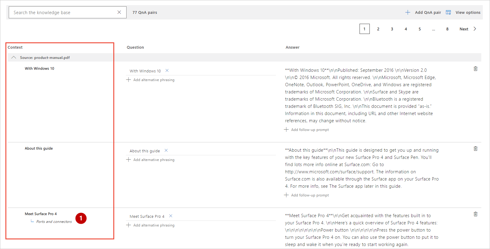 Screenshot: Der hervorgehobene Abschnitt „Kontext“.