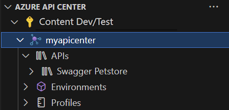 Screenshot eines API-Centers, das in Visual Studio Code erstellt wurde.