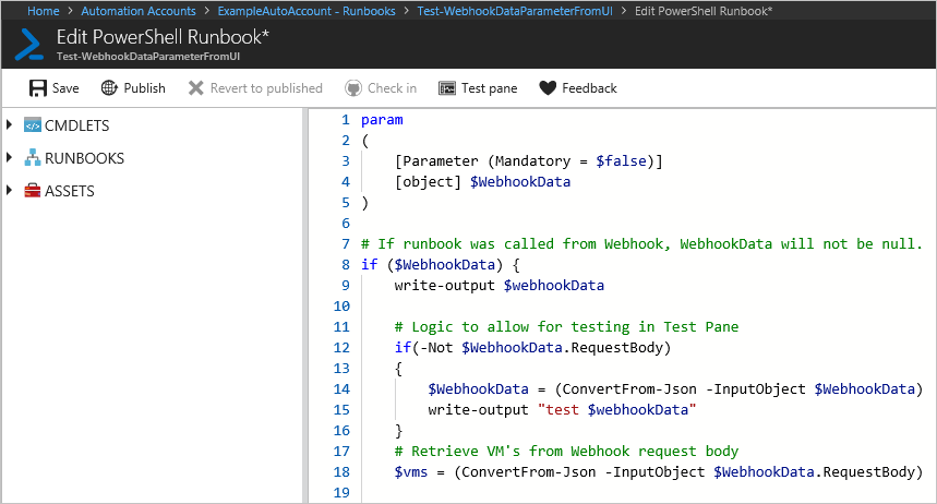 WebhookData-Parameter von der Benutzeroberfläche