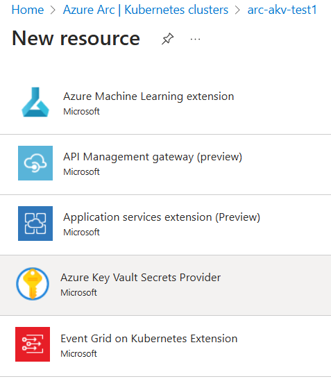 Screenshot: Erweiterung für den Azure Key Vault-Geheimnisanbieter im Azure-Portal.