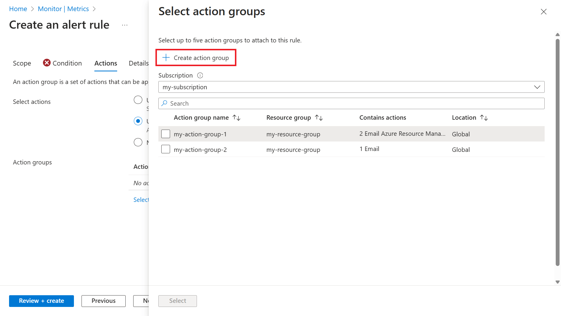Screenshot: Option zum Erstellen einer neuen Aktionsgruppe