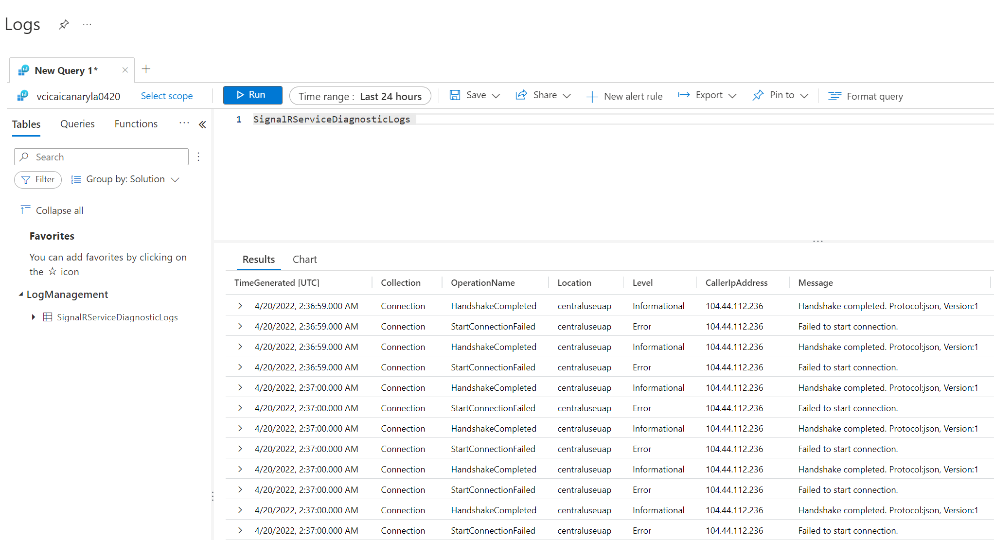 Abfragen des Protokolls in Log Analytics