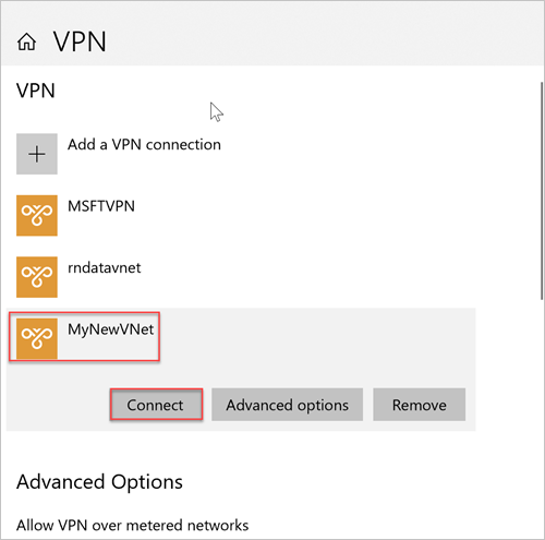 Screenshot des Windows VPN-Verbindungsbildschirms.