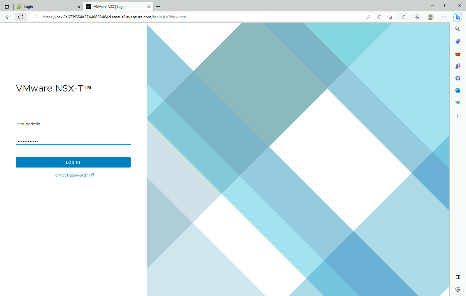 Screenshot der NSX Manager-Anmeldeseite