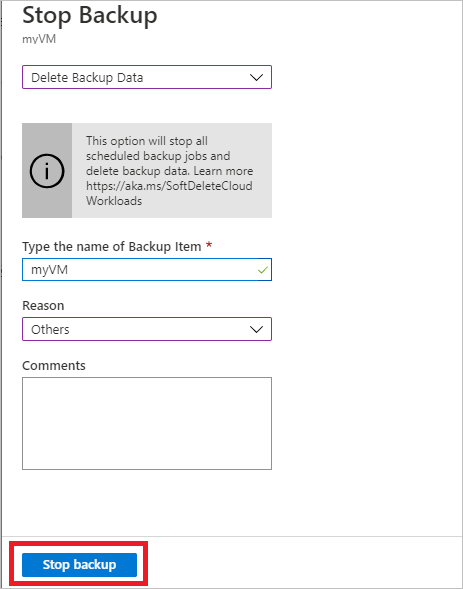 Screenshot showing to delete backup data.