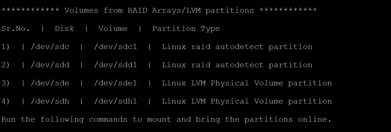 Menü mit der LVM-Ausgabe unter Linux