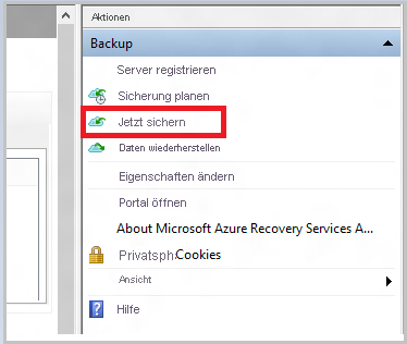 Screenshot: Initiieren der Offlinesicherung mithilfe von „Jetzt sichern“