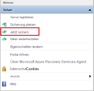 Screenshot: Auswählen von „Jetzt sichern“.