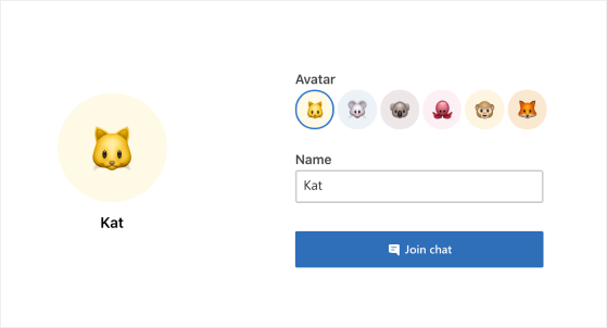 Screenshot des Prechat-Bildschirms der Anwendung.