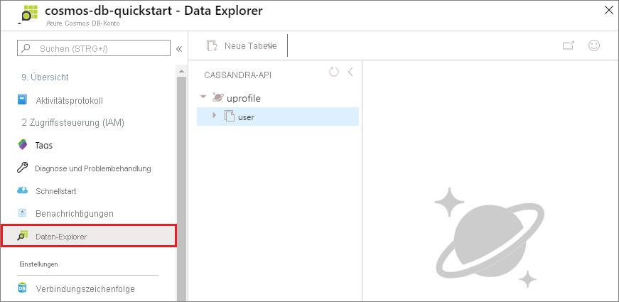 Screenshot: Daten-Explorer-Seite, auf der Sie die Daten ansehen können.