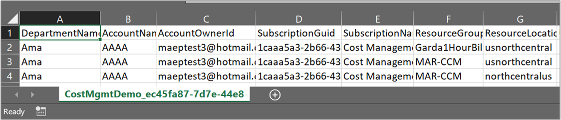 Screenshot mit exportierten CSV-Daten in Excel