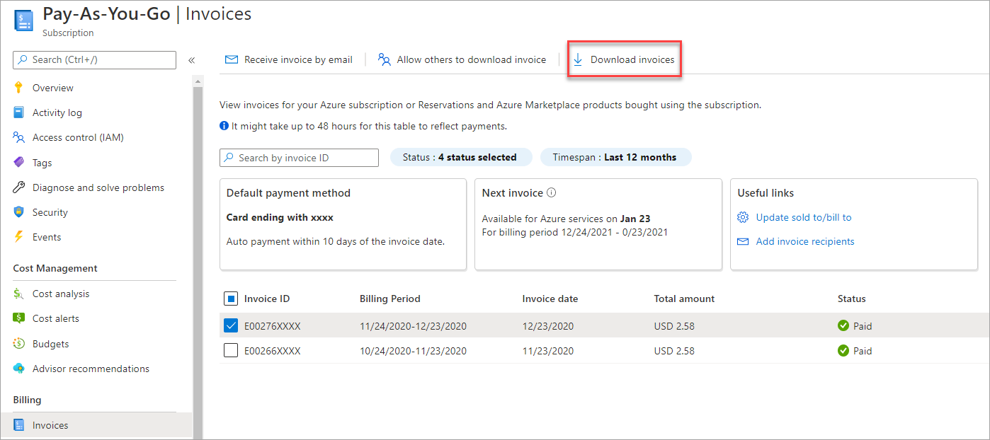 Screenshot der Downloadoption für eine MOSP-Rechnung