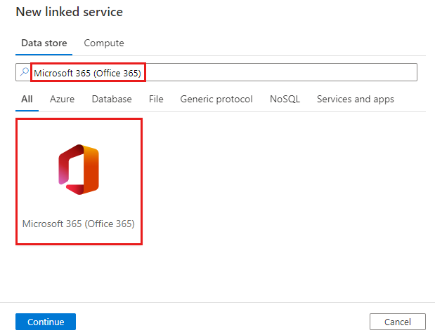 Screenshot des Microsoft 365 (Office 365)-Connectors.