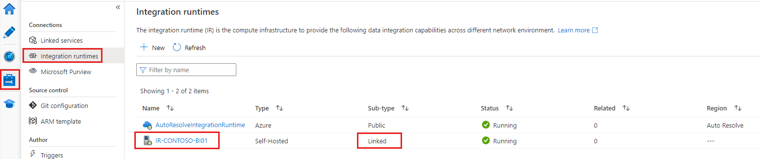 Optionen zur Suche einer verknüpften Integration Runtime