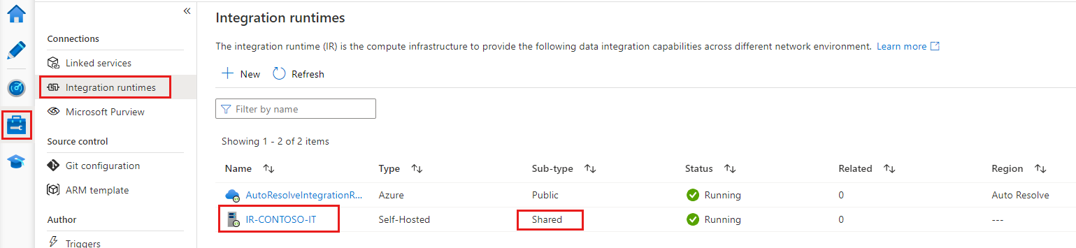 Vornehmen von Auswahlen zur Suche nach einer freigegebenen Integration Runtime