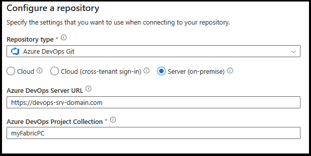 Screenshot: ADO-Konfiguration eines Repositorys unter Verwendung des Servers
