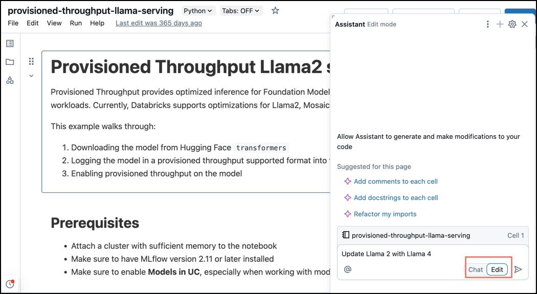 Bearbeitungsmodus im Bereich 