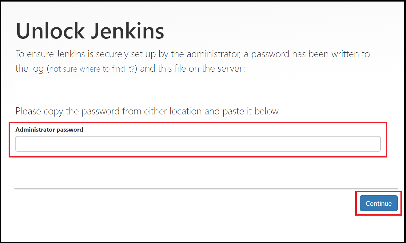 Erste Seite zum Entsperren von Jenkins