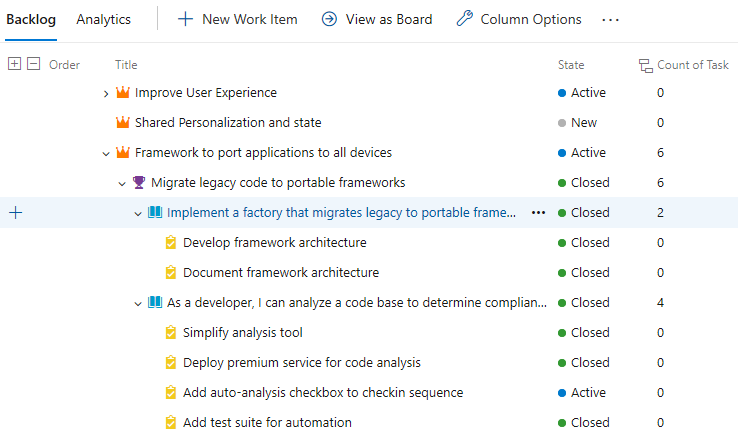 Screenshot showing Count of tasks rollup column.