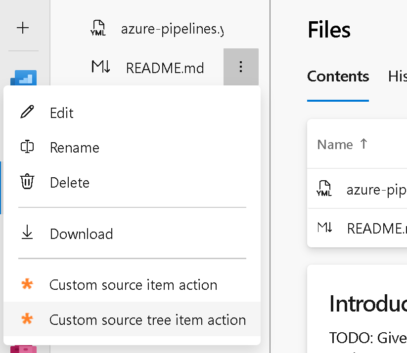 Screenshot der Repos-Elementbaumaktionen.