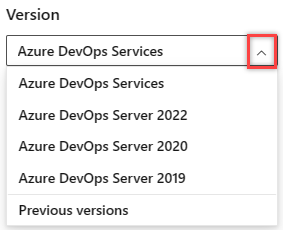 Wählen Sie eine Version aus der Azure DevOps-Inhalts-Versionsauswahl aus.