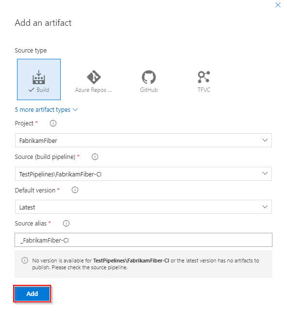 Hinzufügen eines Buildartefakts zur Releasepipeline
